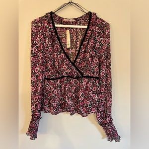 Ditsy Floral Wrap Peplum Blouse